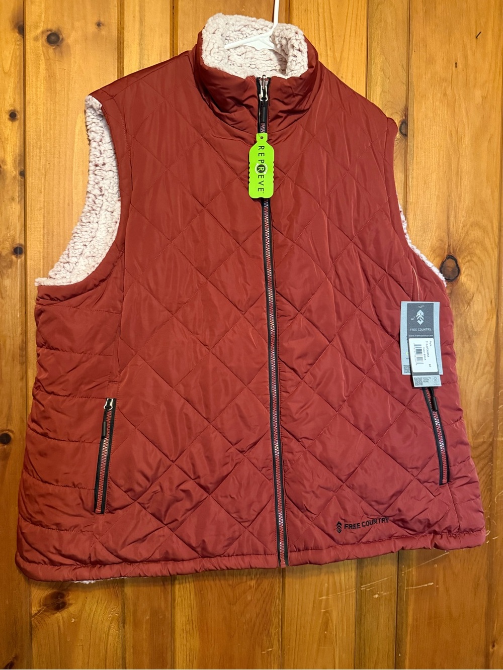 Free Country Quilted Sherpa-Lined Vest in Rust with Cream Sherpa Reversible